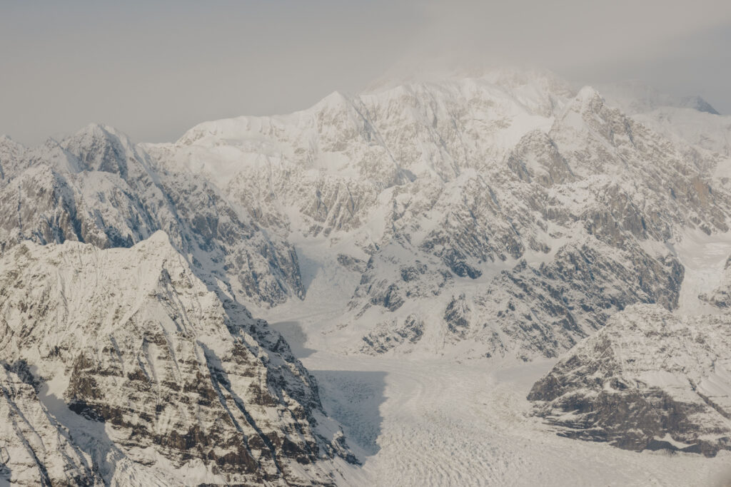  in front of Mt. Denali before landing on Ruth Glacier.